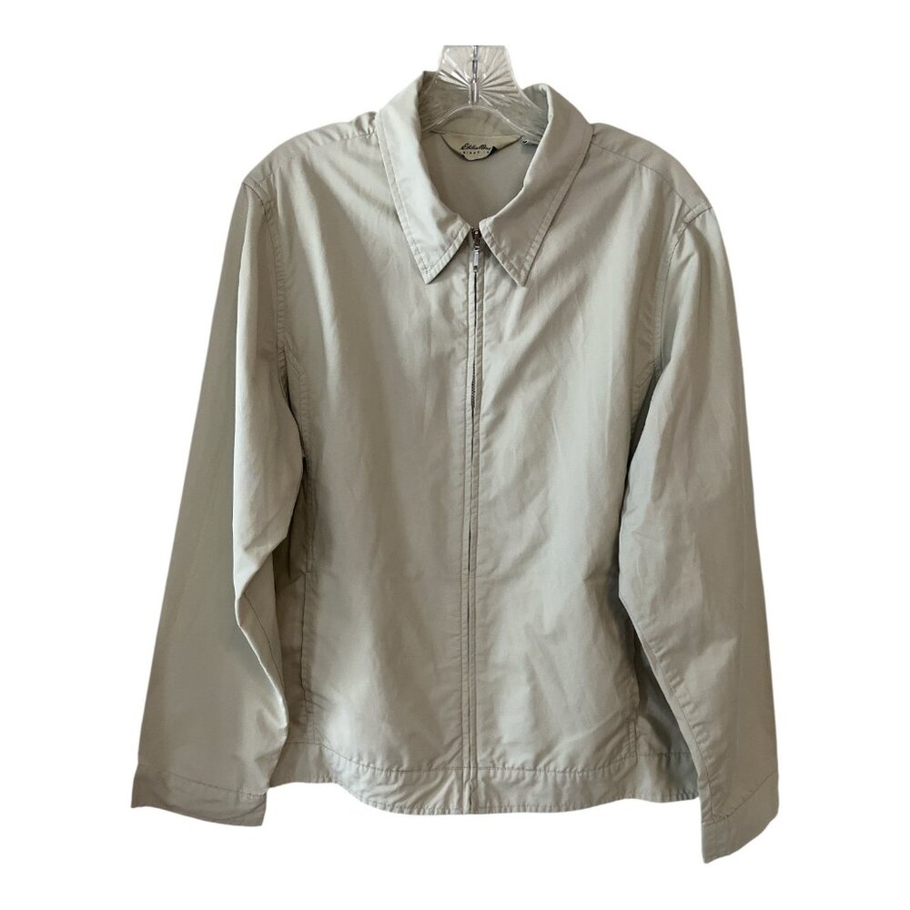 Eddie Bauer Men’s XL Beige Zip-Up Jacket – Lightweight Cotton Nylon Windbreaker